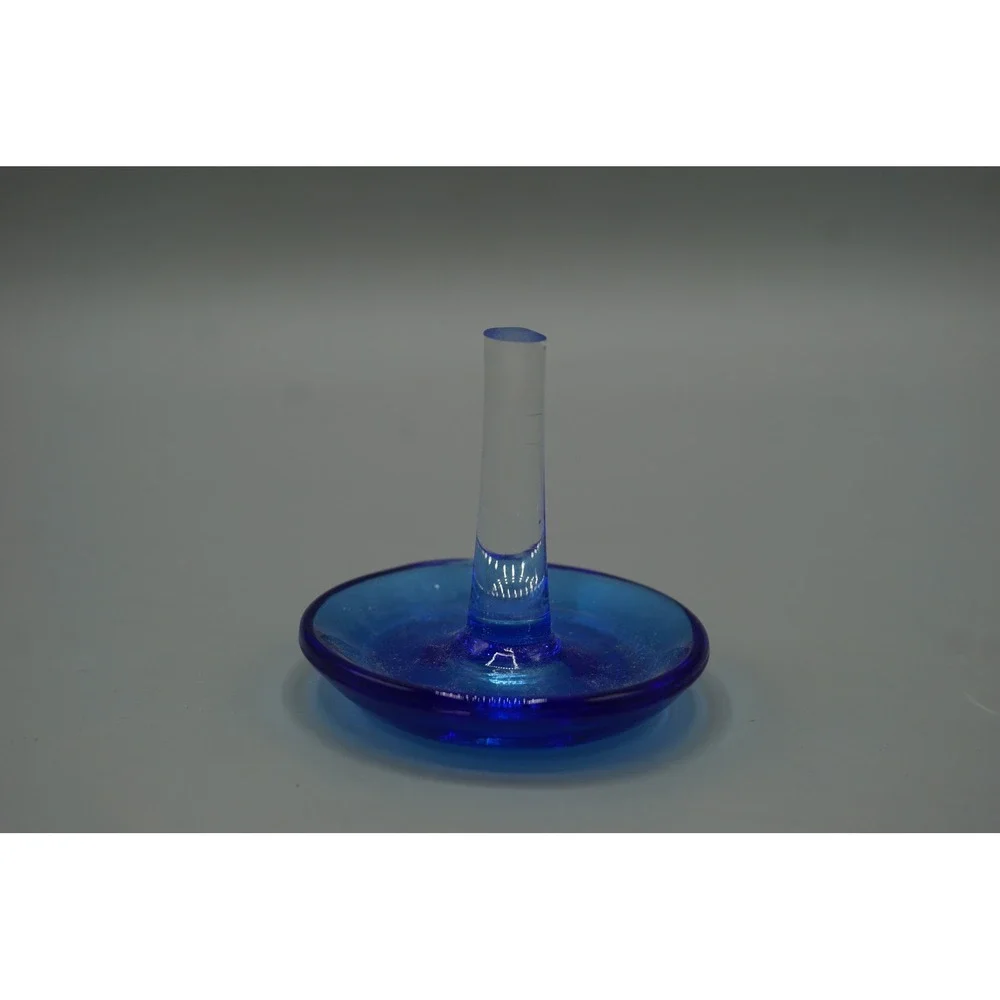 Blue Handblown Glass‎ Ring Holder Tapered Jewelry Dish Cobalt Clear Decorative